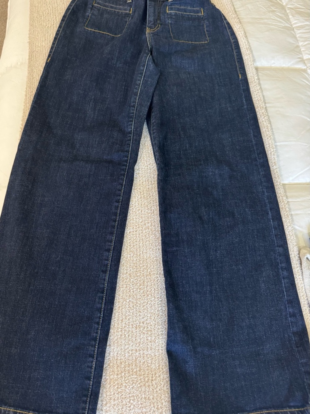 CAbi Venice Jeans Like New Dark Indigo  with Gold Stitching